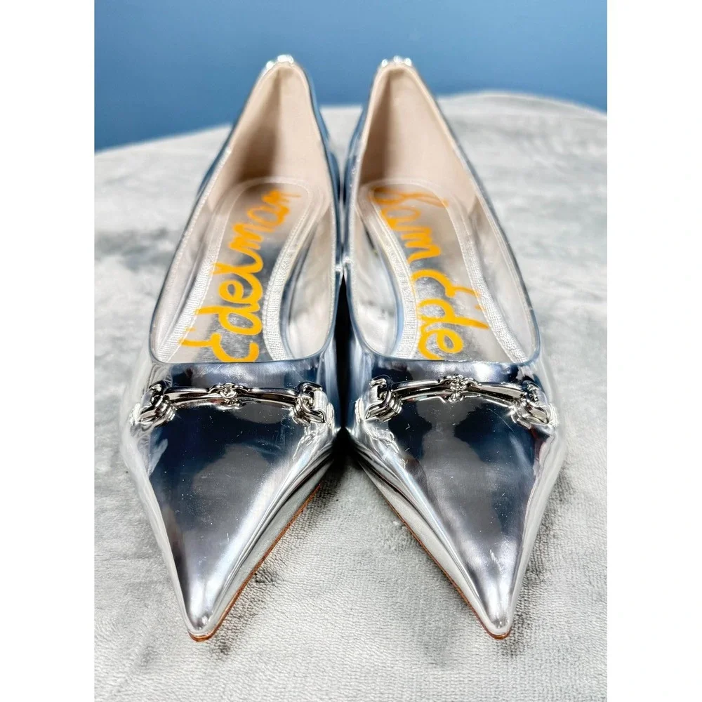 Sam Edelman Heels Womens 8M Silver Metallic Pointed Toe Horsebit Pumps